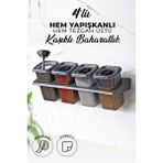 4'lü Etiketli Standlı Kilitli Kaşıklı Kendinden Yapışkanlı Kare Baharatlık Takımı - Erzak Kabı Seti