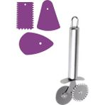 4'lü Hamur Kazıyıcı ve Spatula Seti, Pasta ve Pizza Kesici, Kahverengi - Ahşap - Ceviz - Seçenek 1
