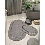 4'lü Jüt Banyo Paspas Takımı ve Sepet - Kaymaz Taban, Süper Emici, Makinede Yıkanabilir, Doğal Hasır Görünümlü Dekoratif Banyo Paspası (50x80 cm & 40x60 cm Paspas, 30x20x10 cm Sepet) (Gri)