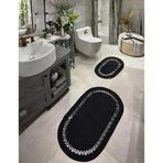 4'lü Jüt Banyo Paspas Takımı ve Sepet - Kaymaz Taban, Süper Emici, Makinede Yıkanabilir, Doğal Hasır Görünümlü Dekoratif Banyo Paspası (50x80 cm & 40x60 cm Paspas, 30x20x10 cm Sepet) (Siyah)