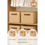 4'lü Jüt Kumaş Saklama Kutusu Seti, Katlanabilir ve Çok Amaçlı 30X30X30 cm - Seçenek 1 - Ahşap - Bej