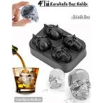4’lü Kuru Kafa Buz Kalıbı Silikon Kurukafa Çikolata Kalıbı Siyah 40X28 mm