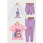 4'lü My Little Ponny Tshirt Şort Pantolon Lila Takım