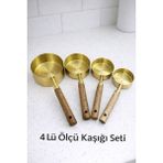 4’lü Ölçü Kaşığı Seti – Ahşap Saplı Pirinç Ölçü Kapları - Gold