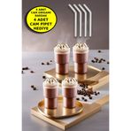 4'lü Origami Cam Model Borosilikat Soğuk Kahve Kokteyl Meşrubat Bardak 300 Ml-4'lü Cam Pipet Hediye OPH-000830