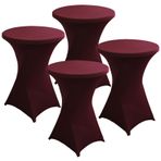 4'lü Paket Bordo Spandex Kokteyl Masa Örtüleri - 60x110 cm, Düğün, Doğum Günü, Açık Hava Partisi, Ziyafet ve Etkinlikler için Mükemmel, Zarif Dekor için Şık Yuvarlak Masa Örtüleri