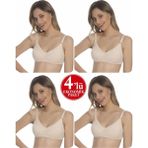 4'lü Paket Lüks Penye Ara Dikişli Balensiz Toparlayıcı Ten Süngerli ( Telsiz ) Sütyen T41301 - 90B