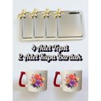 4'lü Papatyalı Tepsi Kahve Sunum Tepsisi 21X21 cm 2'li Çiçekli Kahve Bardağı Kupa Bardak