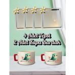 4'lü Papatyalı Tepsi Kahve Sunum Tepsisi 21X21 cm - 2'li Kuşlu Küçük Kahve Bardağı Kupa