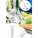4'lü Paslanmaz Metal Pipet ve Temizlik Fırçası Tekrar Kullanılabilir Sunum Ürünleri Mutfak Kokteyl