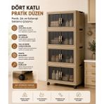 4'lü Portatif Organizer Tekerlekli Dolap Çok Amaçlı Mıknatıs Kapaklı Katlanır Istiflenebilir - Toprak