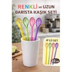4'Lü Renkli Uzun Barista Kaşığı | Akrilik Karıştırma Kaşığı | Tüm Bardaklara Uyumlu
