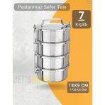 4’Lü Sefer Tası 18X9 Cm Yemek Taşıma Kabı Paslanmaz Çelik No:4 Kapasite 7 Kişilik