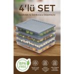 4'lü Set 2400 ml Buzdolabı Düzenleyici Buzluk ve Mikrodalga Saklama Kabı - Gri