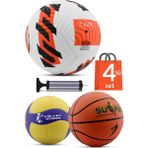 4'lü Set Basketbol Voleybol Sert Zemin Futbol Topu Top Şişirme Pompası Seti KIRMIZI-018 - Kırmızı