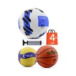 4'LÜ SET Basketbol Voleybol Sert Zemin Futbol Topu Top Şişirme Pompası Seti Mavi-018