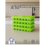 4lü Set Buz Kalıbı 12 Bölmeli Esnek Silikon Buz Küpü Bpa Free Kare Bas Parmak Buzluk 3x3 Yeşil