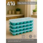 4\'lü Set Buz Kalıbı 12 Bölmeli Esnek Silikon Buz Küpü Bpa Free Kare Bas Parmak Buzluk Çapı 3,5 cm Mavi