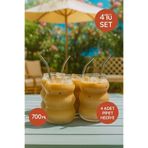 4’lü Set Cam Buzlu Soğuk Kahve Bardağı + Cam Pipet Hediyeli 700 ml OPH-001533