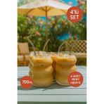 4’Lü Set Cam Buzlu Soğuk Kahve Bardağı + Cam Pipet Hediyeli 700 Ml