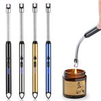 4'lü set çubuk çakmak, elektrikli elektrik arkı USB şarj edilebilir plazma mum tutuşturucu, mum, mangal, kamp, şömine için (siyah + mavi + altın + gümüş)