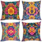 4'lü Set Dış Mekan Su Geçirmez Yastık Kılıfı 60x60 cm Çiçek Tasarım Görünmez Fermuarlı Yastık Kılıfları Çift Taraflı Baskılı Yazlık Ev Dekoru Hediyeleri için