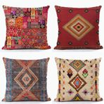 4'lü Set Dolgu Yastık Kılıfı 65x65 cm Kare Keten Dekoratif Yastıklar Görünmez Fermuarlı Dubleks Baskılı Oturma Odası ve Dış Mekan Ev Dekoru için