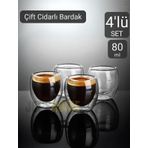 4’lü Set Espresso Bardağı 80 ml Kahve Bardağı Çift Cidarlı Bardak Viski Bardağı