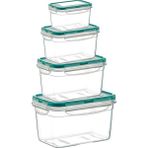 (4'lü Set) Fresh Box Toplam 700 ml - 1300 ml - 2400 ml - 4500 ml Hava Geçirmez & Sıvı Sızdırmaz Saklama Kabı Seti - Şeffaf