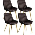 4'lü Set Modern Mutfak Yemek Sandalyesi - Şık PU Deri Minder Koltukları ve Oturma Odası Salon veya Tezgah için Metal Ayaklar - Kahverengi Renk Altın Kaplama
