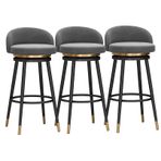 4'lü Set Tezgah Yüksekliği Arkalı Bar Tabureleri 360° Döner Kadife Döşemeli Koltuk Çiftlik Evi Tarzı Mutfak Bar Tabureleri Siyah Metal Ayaklar 65 cm Yükseklik (3 adet Gri 38x38 cm)