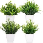 4lü Set Yapay Çiçek Beyaz Saksıda 4 Çeşit Yeşil Bitki