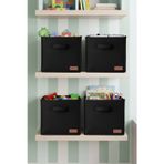4`Lü Siyah Desteksiz Saklama Kutusu 28X28X28 Dekoratif Kulplu Organizer Dolap İçi Çamaşır Oyuncak Dü