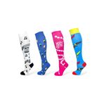 4'lü Unısex Müzik Notası, Dans, Pembe ve Mavi Tasarımlı Esnek Nem Alabilen Pamuklu Diz Üstü Çoraplar