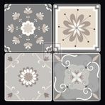 4'lü Uv Baskılı Doğal Taş Bardak Altı 10 cm x 10 cm Gri Beyaz Çini Desenli