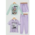 4'lü Winx Baskılı Tshirt Şort Pantolon Lila Takım