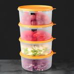 4'lü Yuvarlak Gıda Saklama Kabı Seti - Organizer Düzenleyici Erzak Kabı 4X1200ML Turuncu