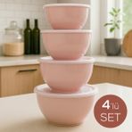 4’lü Yuvarlak Kase Seti Pembe | 1l, 1.5l, 2.3l, 3.3l | Kapaklı Çok Amaçlı Mutfak Saklama Kabı - Tek Ebat