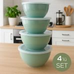 4’lü Yuvarlak Kase Seti Yeşil | 1l, 1.5l, 2.3l, 3.3l | Kapaklı Çok Amaçlı Mutfak Saklama Kabı - Tek Ebat