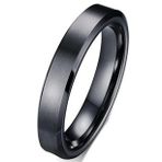 4mm Köşeli Mat Düz Model Unisex Erkek Kadın Çelik Alyans Yüzük cl40 (Siyah)