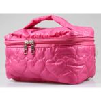 4Nio Pembe Kalpli Kapitone Makyaj Çantası Suya Dayanıklı 14x20x10 cm Seyahat İçin İdeal