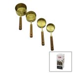 4pcs Gold Metal Ölçü Kaşık Set Otantik Ağaç Kulp 1cup: 250ml - 1/2 Cup: 125ml - 1/3 Cup: 80ml - 1/4