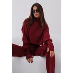 4S1B FASHION Uzun Kollu El Geçmeli Balıkçı Yaka Kazak ve Yüksek Bel Triko Pantolon Alt Üst Bordo Triko Takım 015