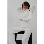 4S1B FASHION Uzun Kollu El Geçmeli Balıkçı Yaka Kazak ve Yüksek Bel Triko Pantolon Alt Üst Ekru Triko Takım 015