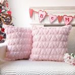 4TH Emotion Sevgililer Günü Aşk Dekoratif Yastık Kılıfları 18x18 2'li Set, Pembe Yumuşak Peluş Suni Kürk Çiftlik Evi Bahar Tatili Ev Dekorasyonları için Yastık Kılıfları
