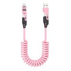4’ü 1 Arada 65W Yaylı Hızlı Şarj Kablosu Type-C & Lightning PD Destekli, Dolaşmaz Spiral Tasarım, 1.5m Uzayabilir, Araç & Ev Uyumlu Şarj ve Veri Kablo (Pembe)