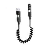 4’ü 1 Arada 65W Yaylı Hızlı Şarj Kablosu Type-C & Lightning PD Destekli, Dolaşmaz Spiral Tasarım, 1.5m Uzayabilir, Araç & Ev Uyumlu Şarj ve Veri Kablosu (Siyah)