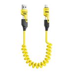 4’ü 1 Arada 65W Yaylı Hızlı Şarj Kablosu Type-C & Lightning PD Destekli, Dolaşmaz Spiral Tasarım, 1.5m Uzayabilir, Araç & Ev Uyumlu Şarj ve Veri Kablosu