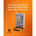 4'ü 1 Arada USB Hızlı Şarj ve Veri Kablosu – 65W Güç, Çoklu Bağlantı, 1.2m - 20W GaN Black