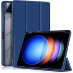 4u Sky Xiaomi Pad 6s Pro 12.4 Için Üç Katlı Stand Pu Deri Kalem Yuvası Tablet Kılıfı (Yurt Dışından) - Mavi